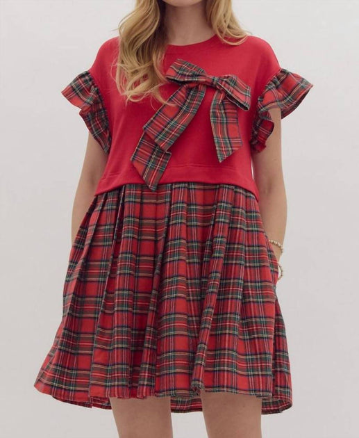 entro Bow Plaid Dress Multi Small 2