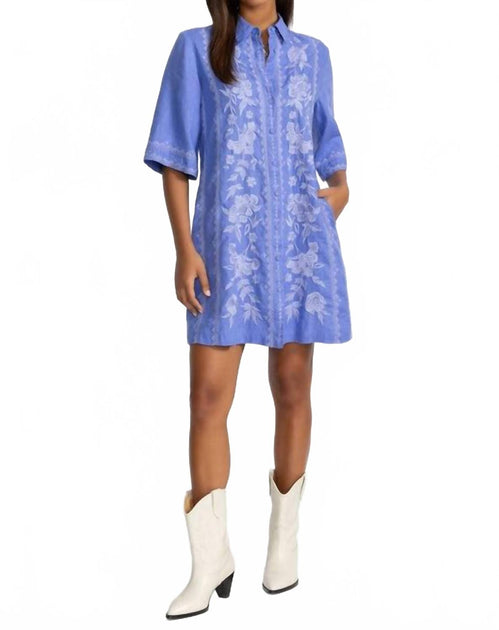 Johnny Was Camille Linen Shirt Dress Blue Small 2