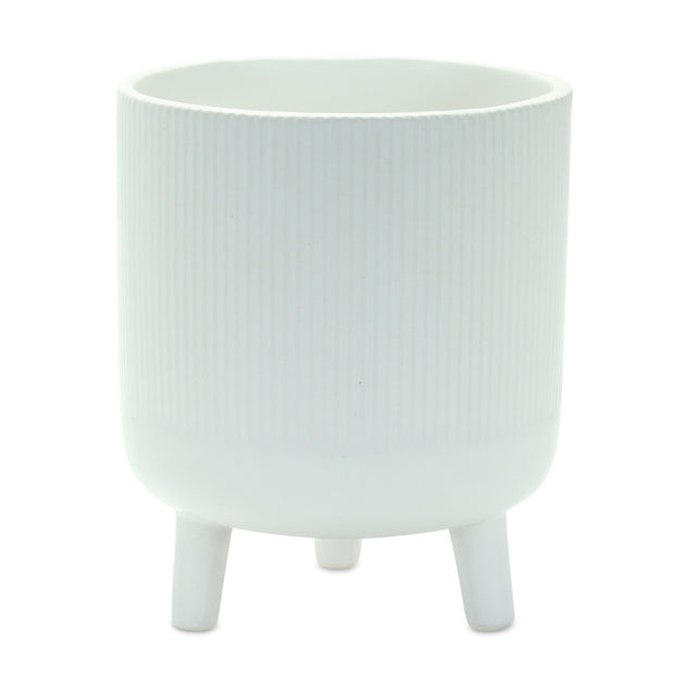 Hivvago Set of Two White Ceramic Striped Footed Pot Planters 4