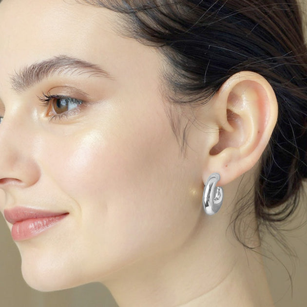 FASHNZFAB Chunk Crescent Hoop Earrings Silver 3