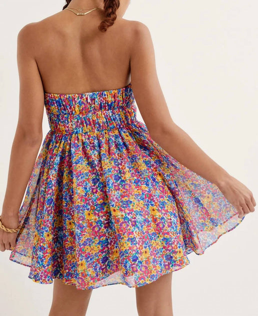 sasha strapless mini dress for Love & Lemons Sasha Strapless Mini Dress In Blue