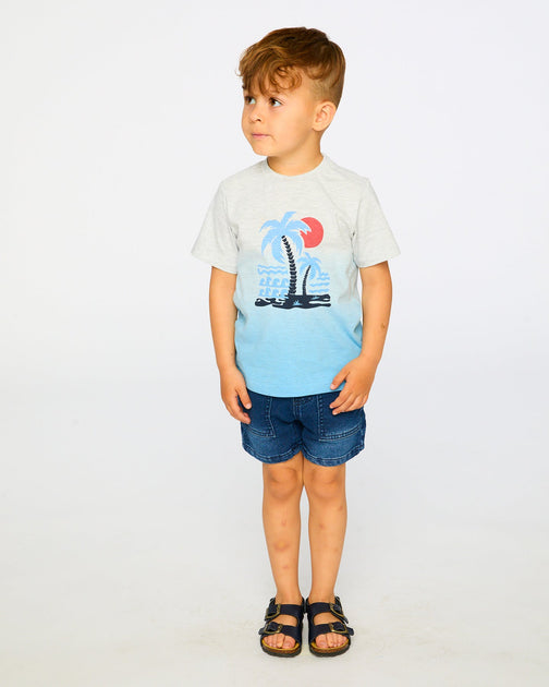 Deux par Deux Short Sleeve T-Shirt Grey Mix To Blue Gradient Grey US 7 3