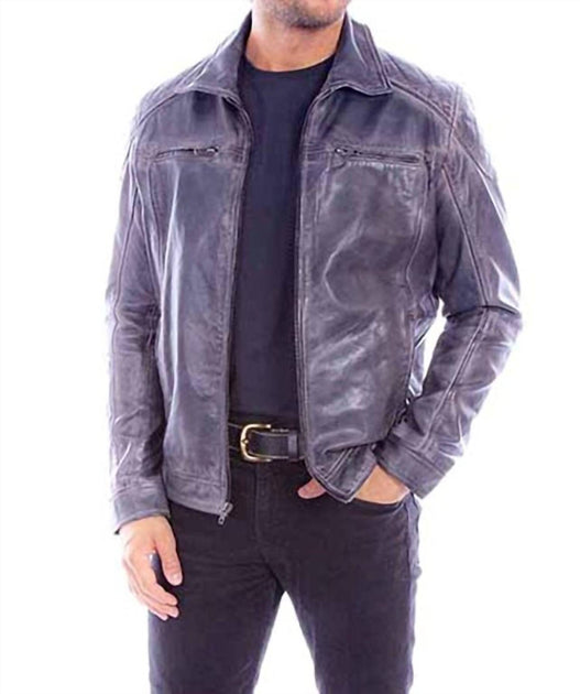 Scully Men's Washed Lamb Leather Jacket Purple XLarge 2