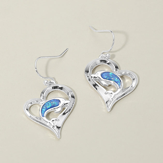 FASHNZFAB Dolphin Accent Heart Charm Drop Earrings Multi 2