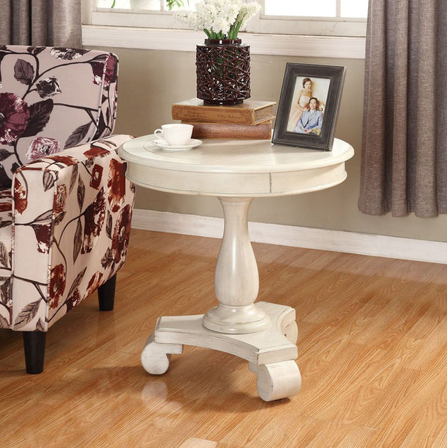 Streamdale Round Wood Pedestal Side Table Teal 7