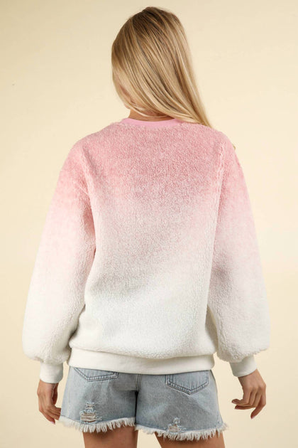 VERY J Ombre Sherpa Pullover Pink Medium 4