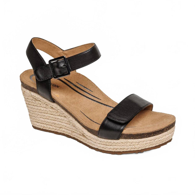 Aetrex Sydney Quarter Strap Wedge Sandal Black EU 41 2