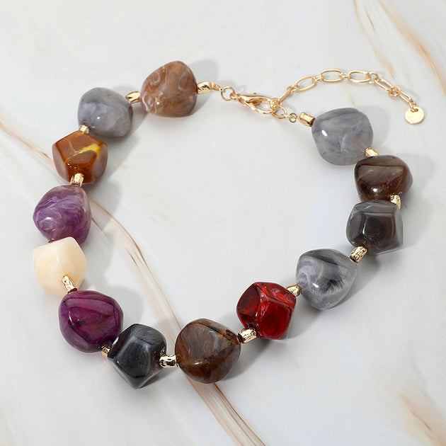 FASHNZFAB Chunky Resin Pebble Beaded Statement Necklace Silver One Size 2
