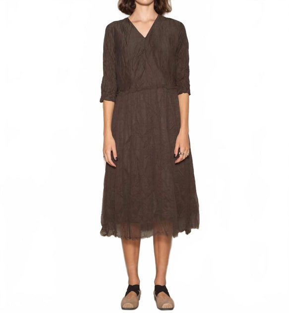 Pas de Calais Cotton Cupro V-Neck Dress Brown EU 34 2