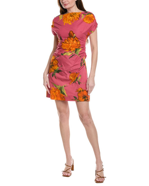 Lela Rose Cap Sleeve Shirred A-Line Dress Red US 16 2