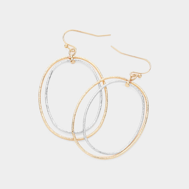 FASHNZFAB Textured Metal Oval Dangle Earrings Multi 3