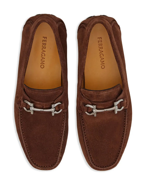 Salvatore Ferragamo Gancini Suede Loafers Brown US 11 4