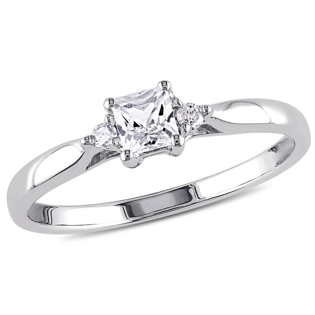 Mimi & Max Princess Cut Created White Sapphire and Diamond Accent Ring Silver US 5 2