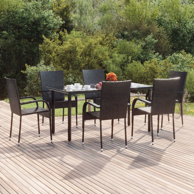 VidaXL 7 Piece Patio Dining Set Black Poly Rattan 3