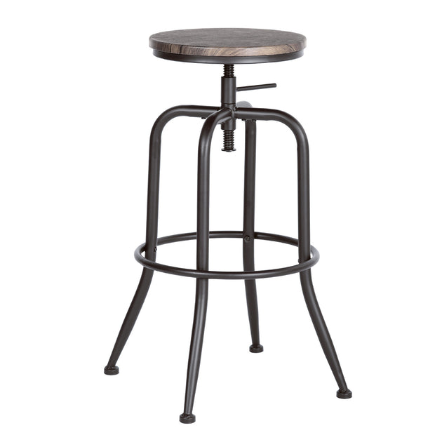 Hivvago Walnut Black Iron Backless Adjustable Swivel Bar Chair 4