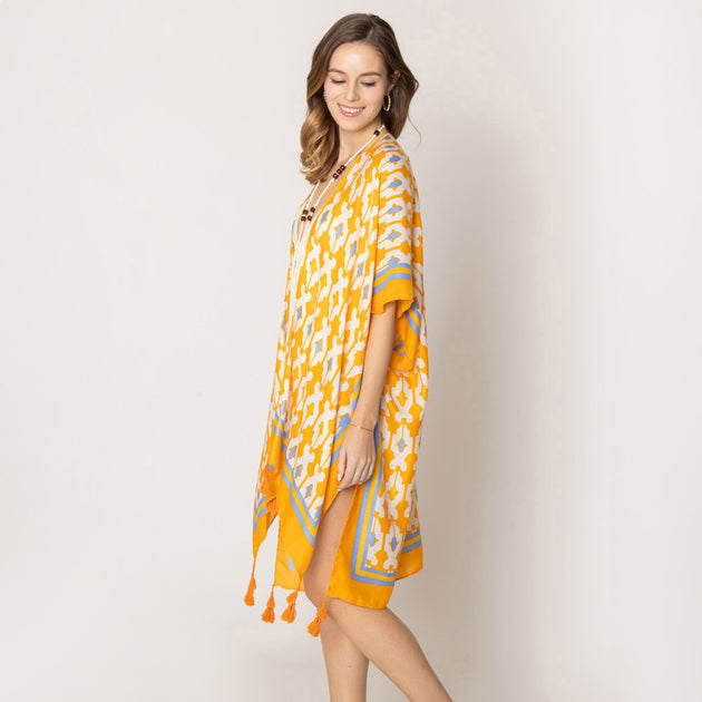 TRUEDAMES Tile Print Kimono Poncho Multi One Size 3