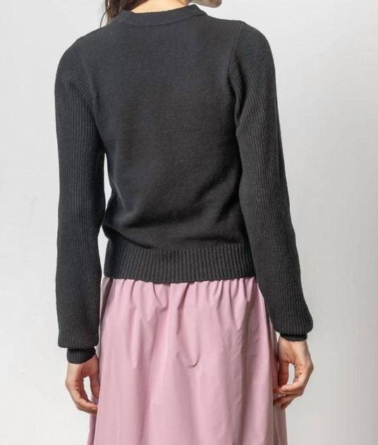 Pull à col rond côtelé Lilla P Gris Small 3