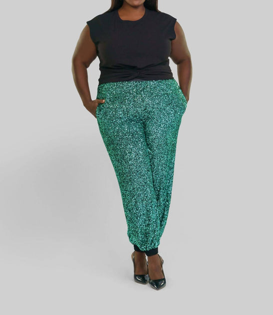 -bl^nk- Sequin Pull-On Joggers Blue Plus Size 1X 2