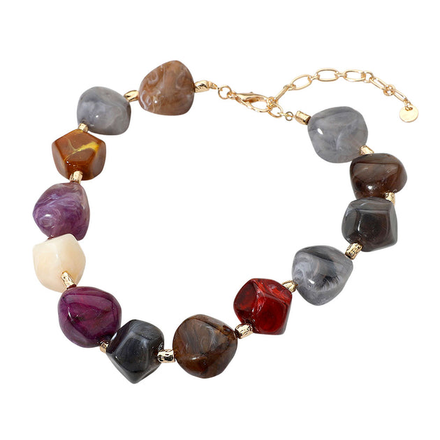 FASHNZFAB Chunky Resin Pebble Beaded Statement Necklace Silver One Size 3