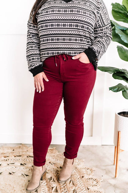 Judy Blue Denim Cuffed Joggers Jeans Red 29 3