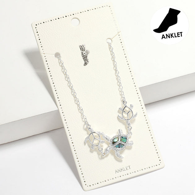 FASHNZFAB Abalone Turtle Pointed Anklet Silver 2