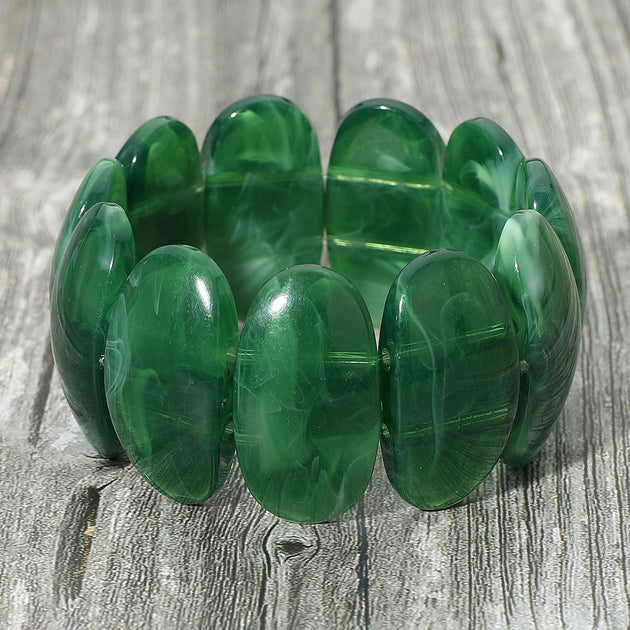 FASHNZFAB Chunky Oval Resin Beaded Stretch Bracelet Green One Size 2