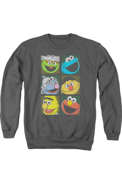 Gildan Sesame Street Group Squares Crewneck Sweatshirt Grey Large 2