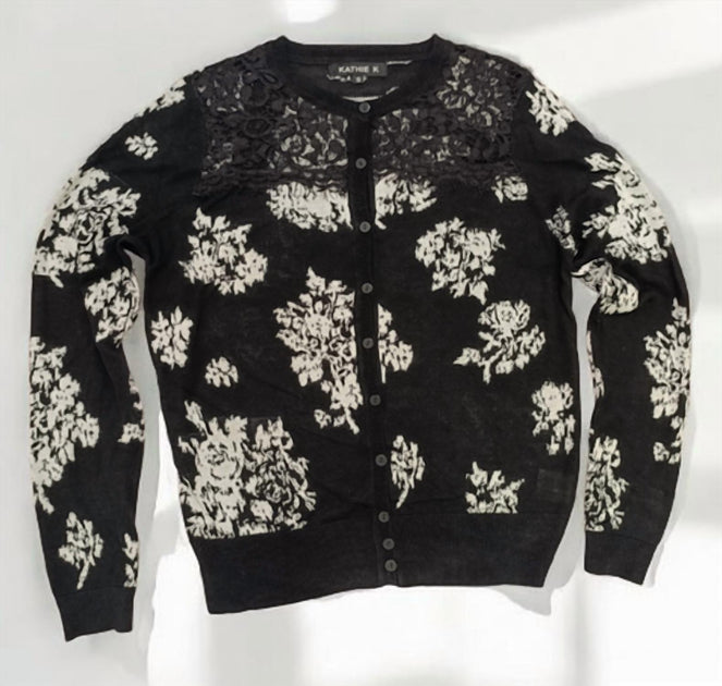 Kathie K Button Down Knit Sweater Black Small 3