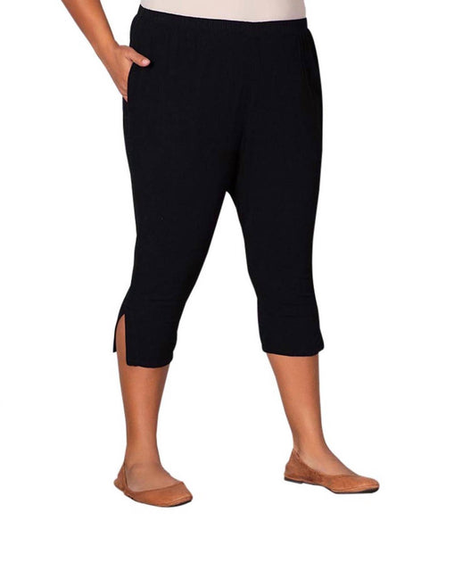 On The Plus Side Crinkle Cotton Crop Pants - Schwarz Plus Size 2