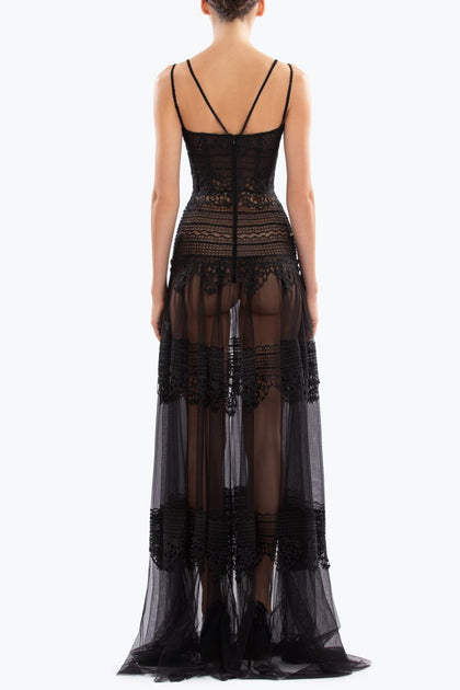 Saiid Kobeisy Lace Long Dress Black EU 40 6