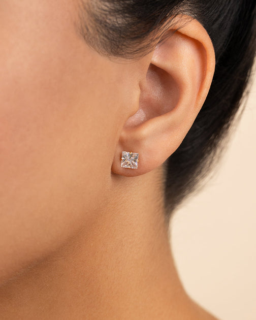 Sterling Forever Princess Cut Stud Earrings Silver 3
