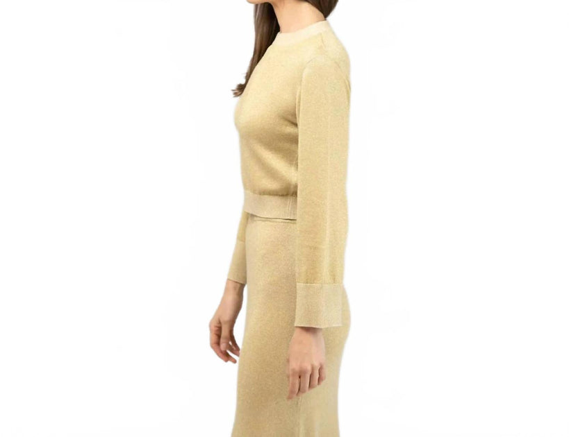 Beau & Ro Shimmer Crewneck Top Beige Large 4