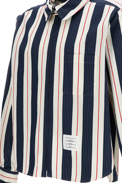 Thom Browne Seersucker Stripe Zip-Up Shirt Blue Medium 4