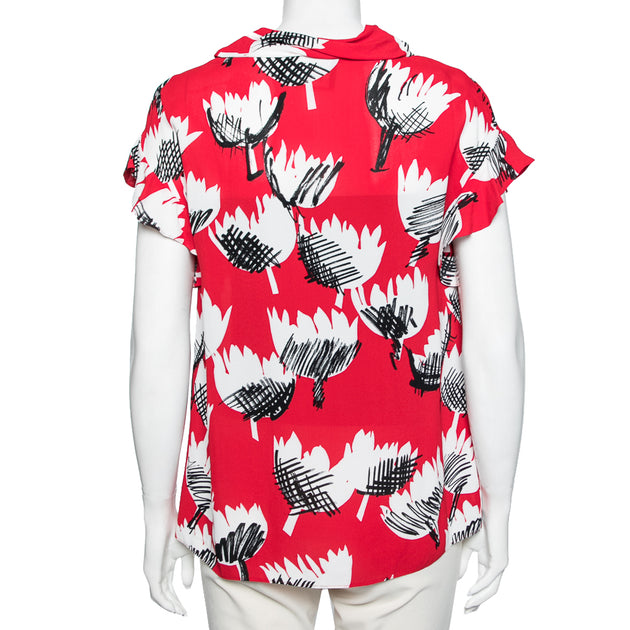 Boutique Moschino Printed Crepe Top Red Small 4