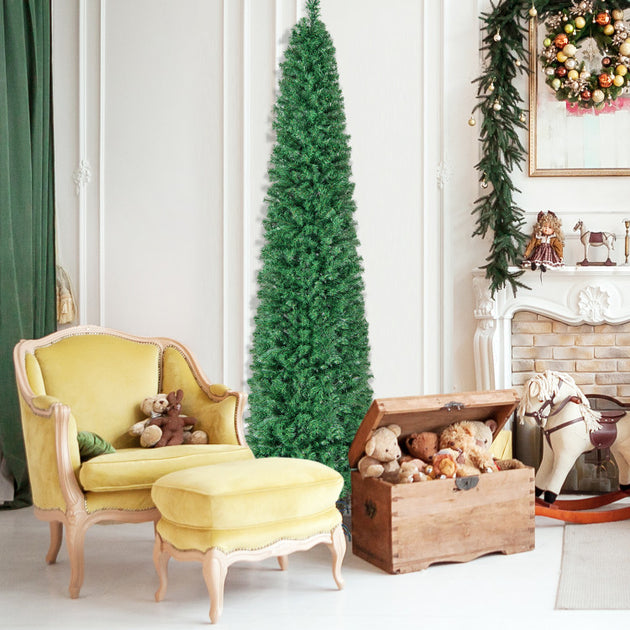 BreeBe Pre-Lit Christmas Pencil Tree Green 8ft 3
