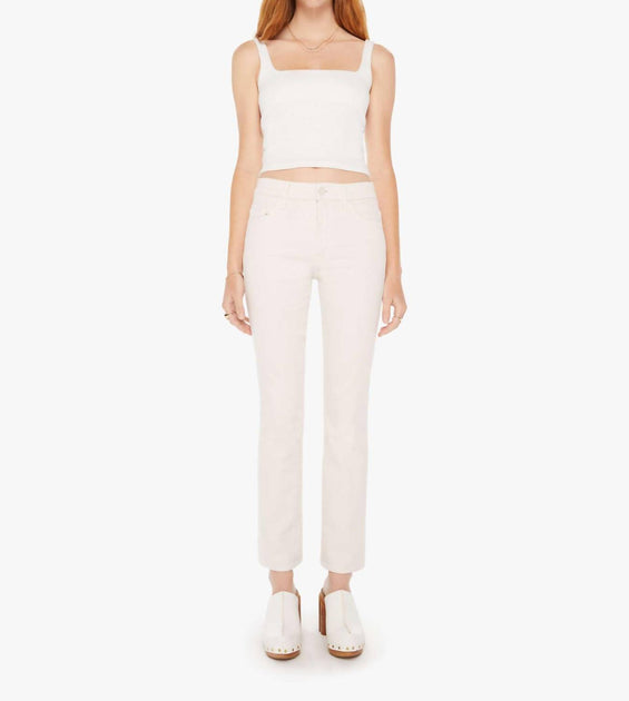 Mother Insider Flood Cropped Bootcut Jeans Beige 30 2