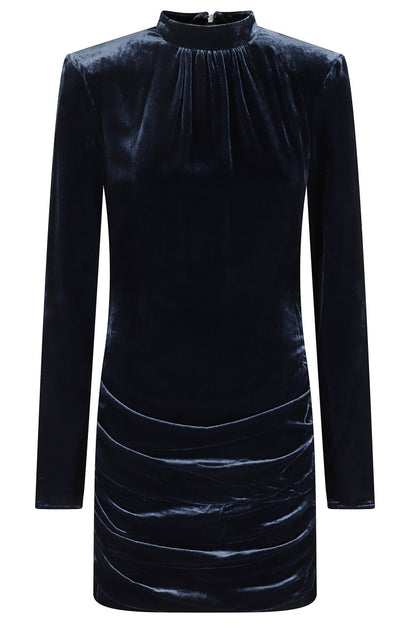 Rotate Silk Velvet Ls Mini Dress Blue EU 38 2