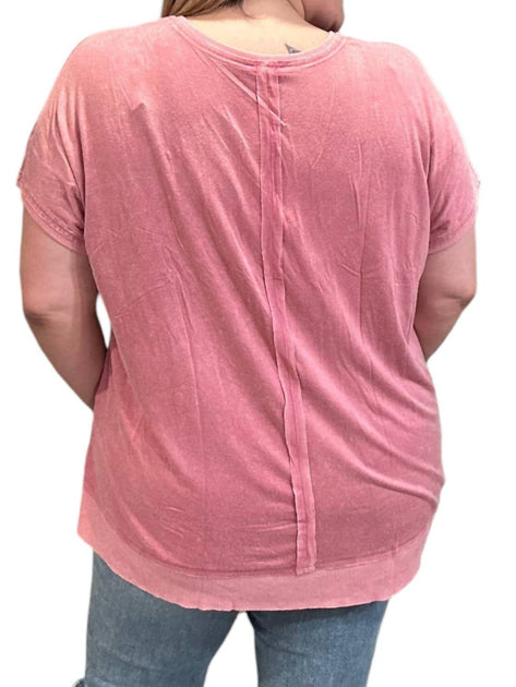 KORI Washed Knit Tunic Top Pink Large 3