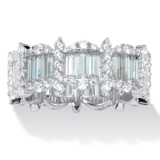Palm 3.53 TCW Cubic Zirconia Silvertone Eternity Ring Blue US 10 2