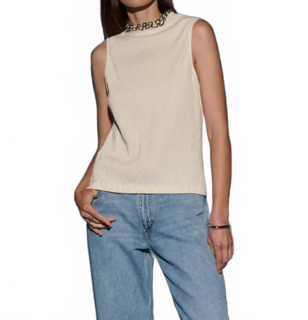 Nation LTD Pearl Ruffle Neck Top Beige Medium 2