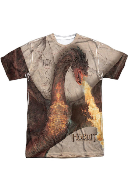 Gildan Hobbit Smaug Attack Short Sleeve Adult Poly Crew Tee Beige Large 2