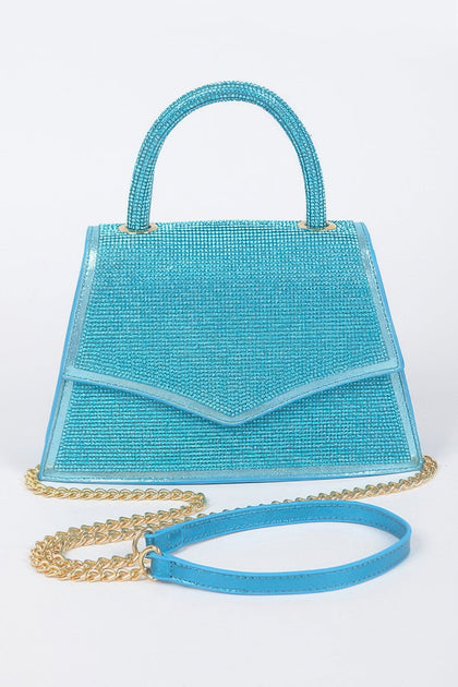 FASHNZFAB Rhinestone Top Handle Clutch Green One Size 2
