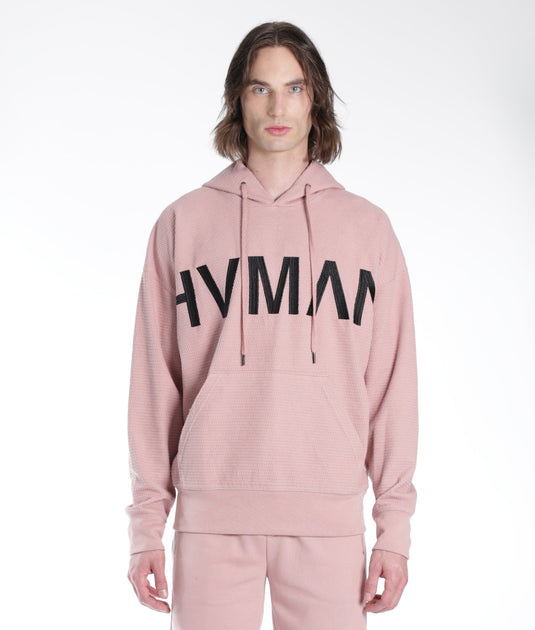 HVMAN Pullover Sweatshirt Waffle Knit Pink Small 2
