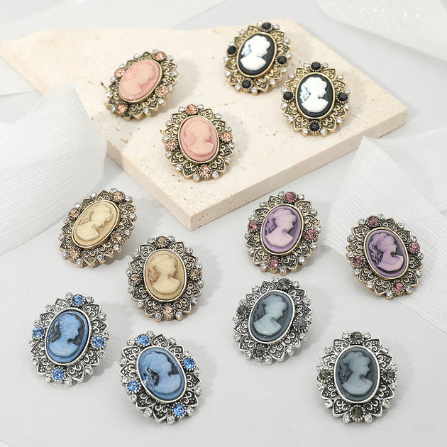 FASHNZFAB Cameo Oval Earrings Purple 3
