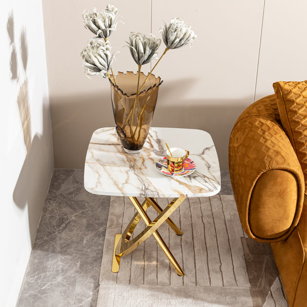 Streamdale Marble MDF Square End Table Gold 2