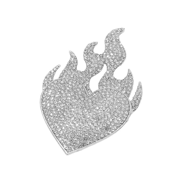 FASHNZFAB Flame Heart Pin Brooch Silver 3