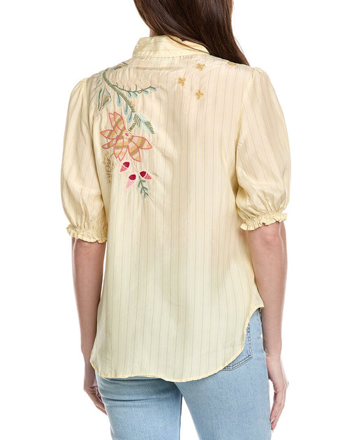 Johnny Was Lisbon Silk Shirt Beige Large 3