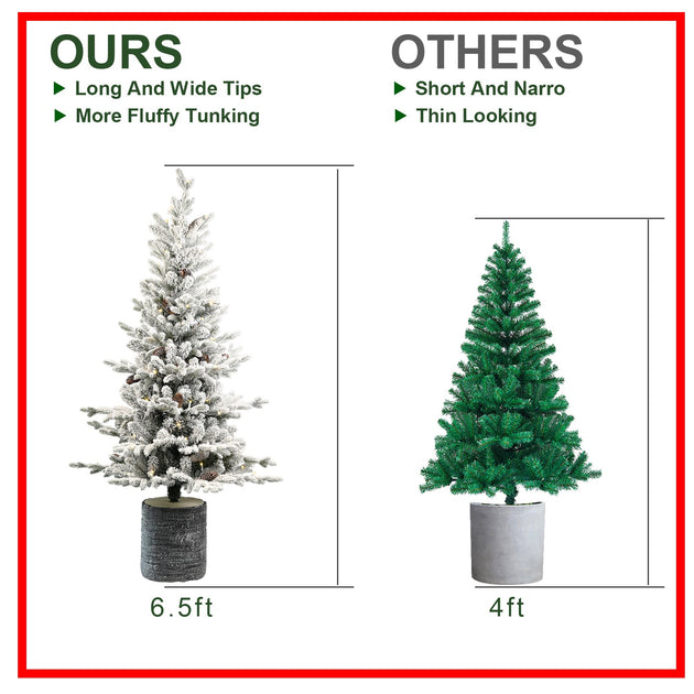 Hivvago 6,5 Fuß beflockter Weihnachtsbaum mit Topf 4