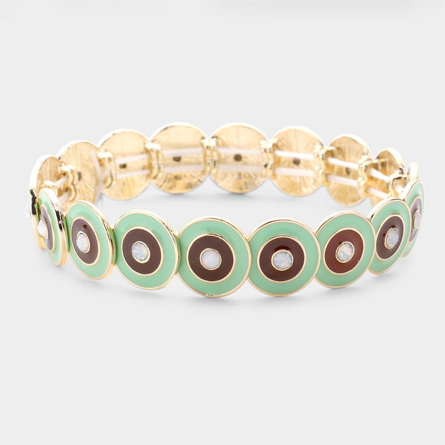 FASHNZFAB Multi Round Color Block Stretch Bracelet Gold Mint Green One Size 2