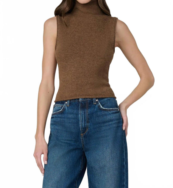 Joe's Jeans Stevie Sleeveless Roll Neck Sweater Brown Medium 2